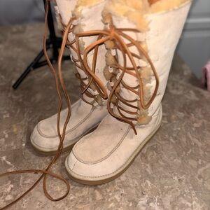 UGG Tan Lace-Up Shearling Boots